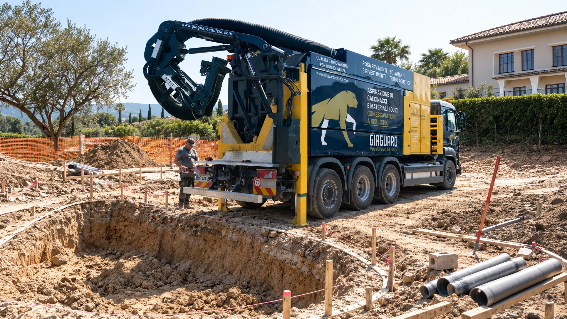 Cantiere aspirazione sabbia per buca piscina